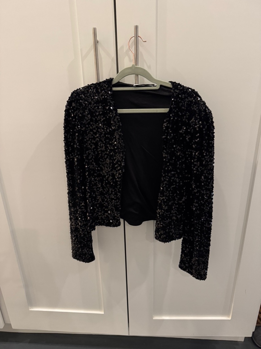 Mango Black Sequin Open-Front Jacket - Women in L